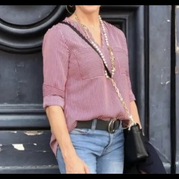 Cabi Patriot Stripe V Neck Blouse, size small - Picture 1 of 5